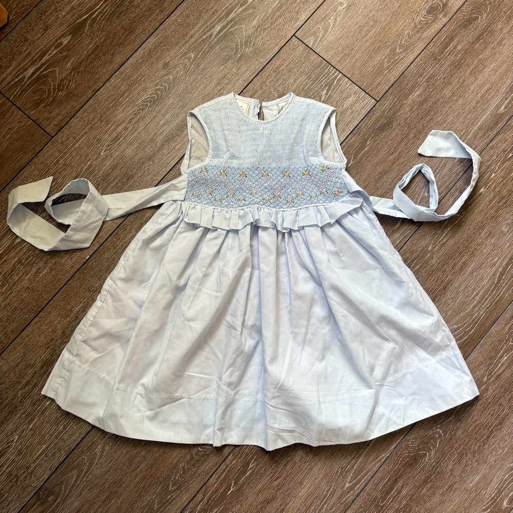 Beluga Kids Smocked Dress 3T Blue Floral Heirloom